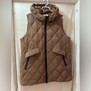 Sam Edelman Women’s XL Brown Quilted Hooded Puffer Vest Oversized Winter Cozy